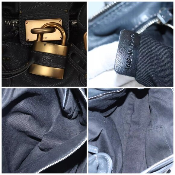 Chloe Paddington Hand Bag Leather Navy Gold Silver Auth - Picture 15 of 16